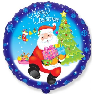 Фольгированный шар Круг, Санта с подарками