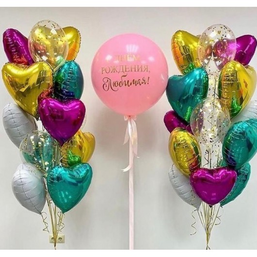 Купить Фонтаны из шаров из сердец ассорти - магазин воздушных шариков