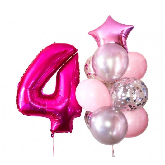 Купить Фонтан из шаров с цифрой 4 цвет розовый - магазин воздушных шариков