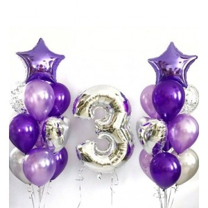 Набор воздушных шаров фиолетовое серебро с цифрой 