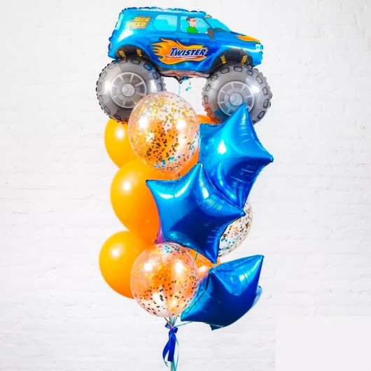 Купить Фонтан из шаров с джипом синий - магазин воздушных шариков