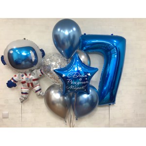Фонтан из воздушных шаров на день рождения (космонавт)