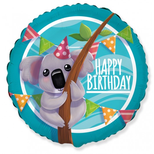 Купить Шар Круг С Днем Рождения милая коала - магазин воздушных шариков