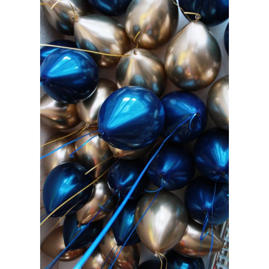 Купить Шары под потолок синие-золото хром - магазин воздушных шариков
