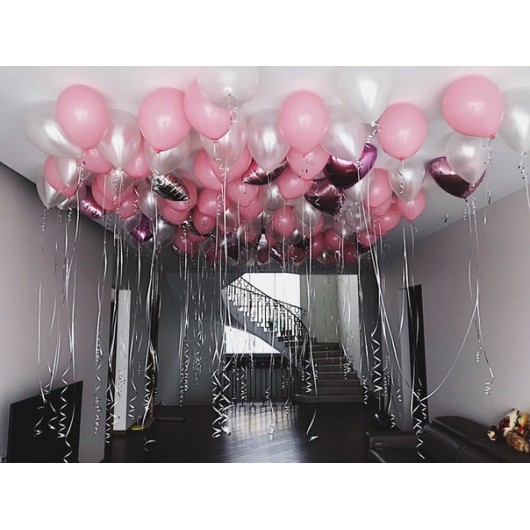 Купить Шары под потолок (розовый и жемчужный) 50 шт. - магазин воздушных шариков