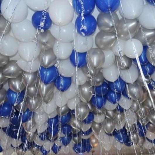 Купить Шары под потолок синий-белый-серебро - магазин воздушных шариков