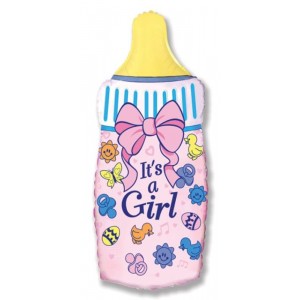 Фольгированный шар Фигура, Бутылочка для девочки, Розовый